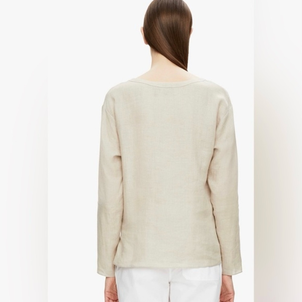 💐 Theory 100% Linen Serah Long Sleeve Blouse with Tie At Side. Size Small. NWT - Picture 3 of 7